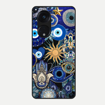  Mystic Blue Evil Eye Glass Case For Oppo Reno 8T 5G back cover – full design glossy printed glass finish