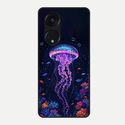  Neon Jellyfish Glass Case For Oppo Reno 8T 5G back cover – full design glossy printed glass finish