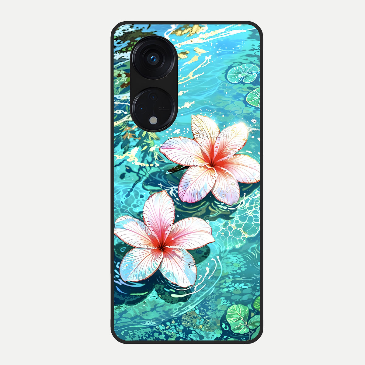  Pink Flowers in Water Glass Case For Oppo Reno 8T 5G back cover – full design glossy printed glass finish