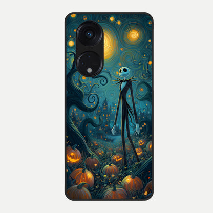  Pumpkin Moon Night Glass Case For Oppo Reno 8T 5G back cover – full design glossy printed glass finish