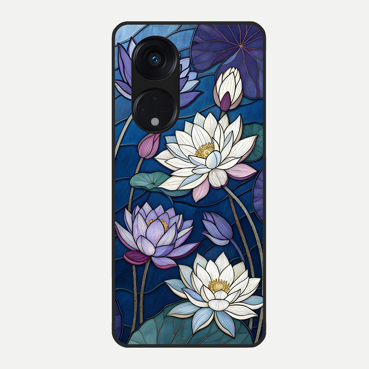  Purple Lotus Stained Glass Case For Oppo Reno 8T 5G back cover – full design glossy printed glass finish