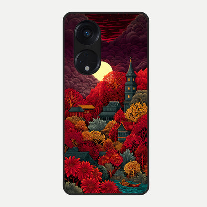  Scarlet Autumn Temple Glass Case For Oppo Reno 8T 5G back cover – full design glossy printed glass finish