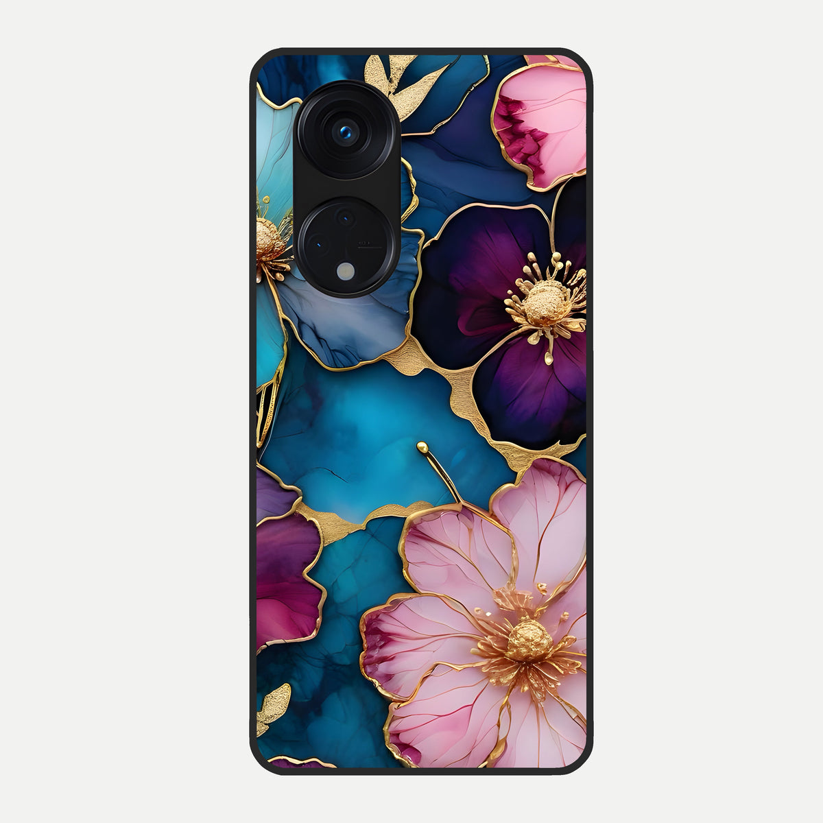  Sparkle Floral Glass Case For Oppo Reno 8T 5G back cover – full design glossy printed glass finish