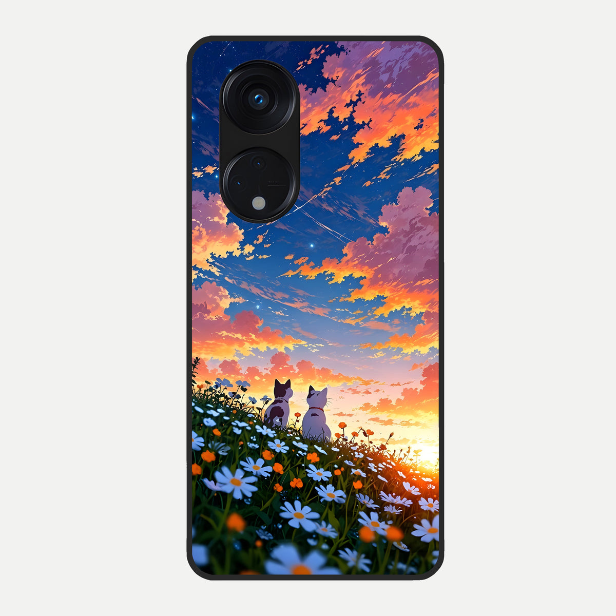  Two Cats Friends Glass Case For Oppo Reno 8T 5G back cover – full design glossy printed glass finish