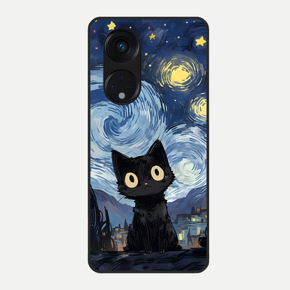  Van Gogh Cat Glass Case For Oppo Reno 8T 5G back cover – full design glossy printed glass finish