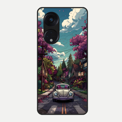  Vintage Street Drive Glass Case For Oppo Reno 8T 5G back cover – full design glossy printed glass finish