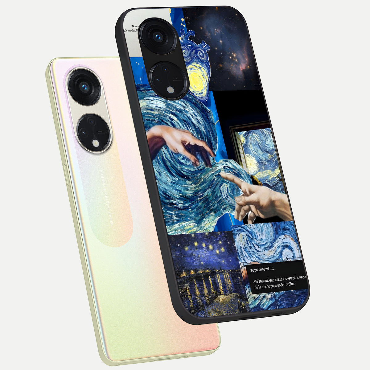  Aesthetic Vando Hands phone case For Oppo Reno 8T 5G showing premium glass back cover with detailed artwork