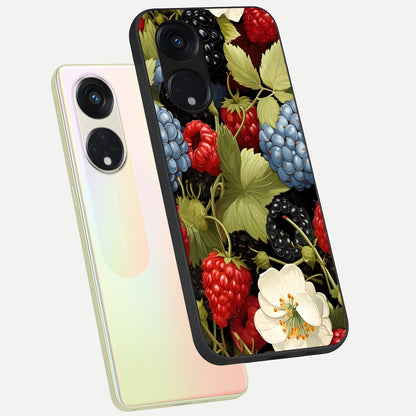  Berry Bloom Charm phone case For Oppo Reno 8T 5G showing premium glass back cover with detailed artwork