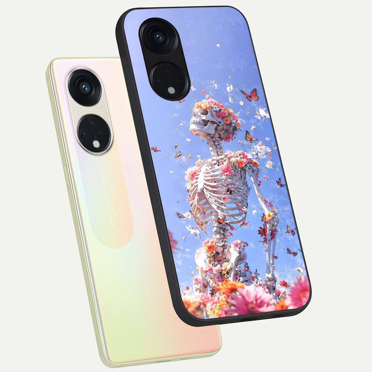  Bloom Beyond Bones phone case For Oppo Reno 8T 5G showing premium glass back cover with detailed artwork