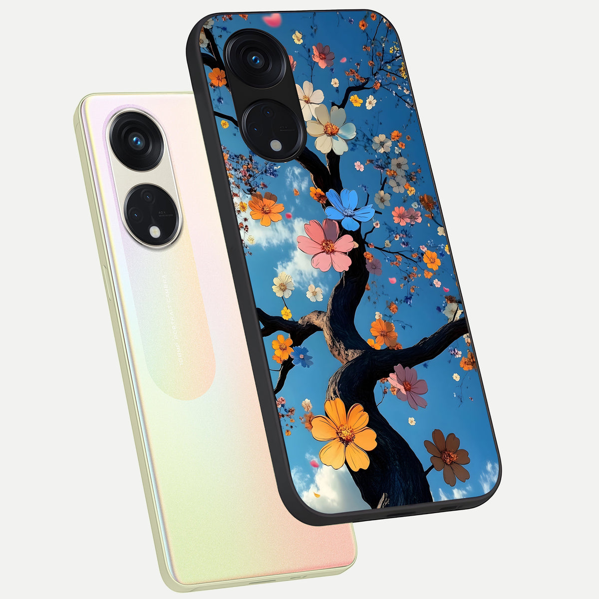  Blossom Dream Sky phone case For Oppo Reno 8T 5G showing premium glass back cover with detailed artwork