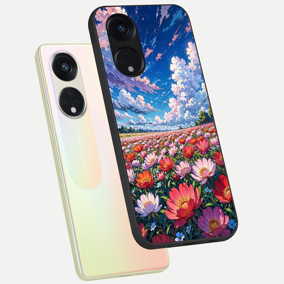 Blossom Sky Field phone case For Oppo Reno 8T 5G showing premium glass back cover with detailed artwork