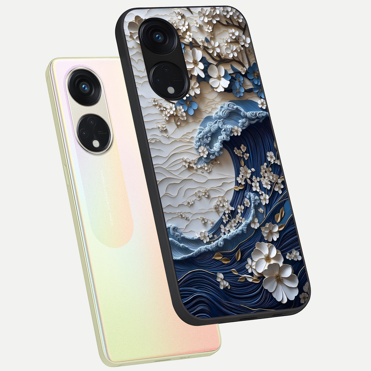  Blossom Wave Art phone case For Oppo Reno 8T 5G showing premium glass back cover with detailed artwork