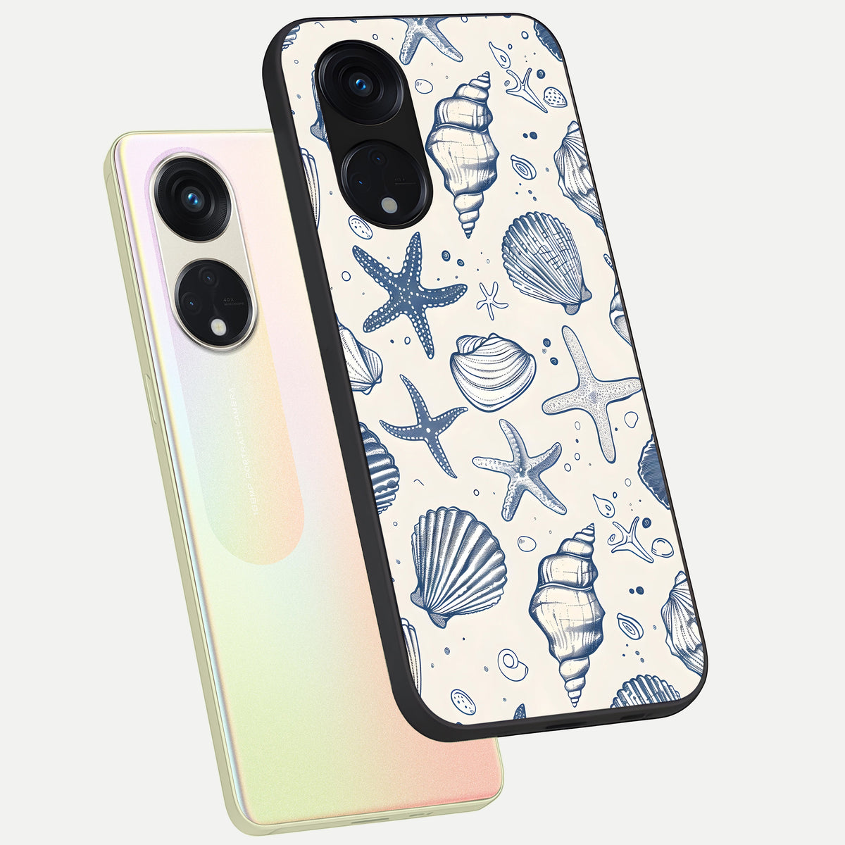  Blue Ocean Outline phone case For Oppo Reno 8T 5G showing premium glass back cover with detailed artwork