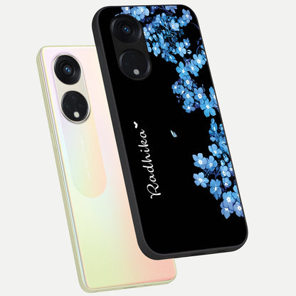  Blue Petal Dream Custom Name phone case For Oppo Reno 8T 5G showing premium glass back cover with detailed artwork