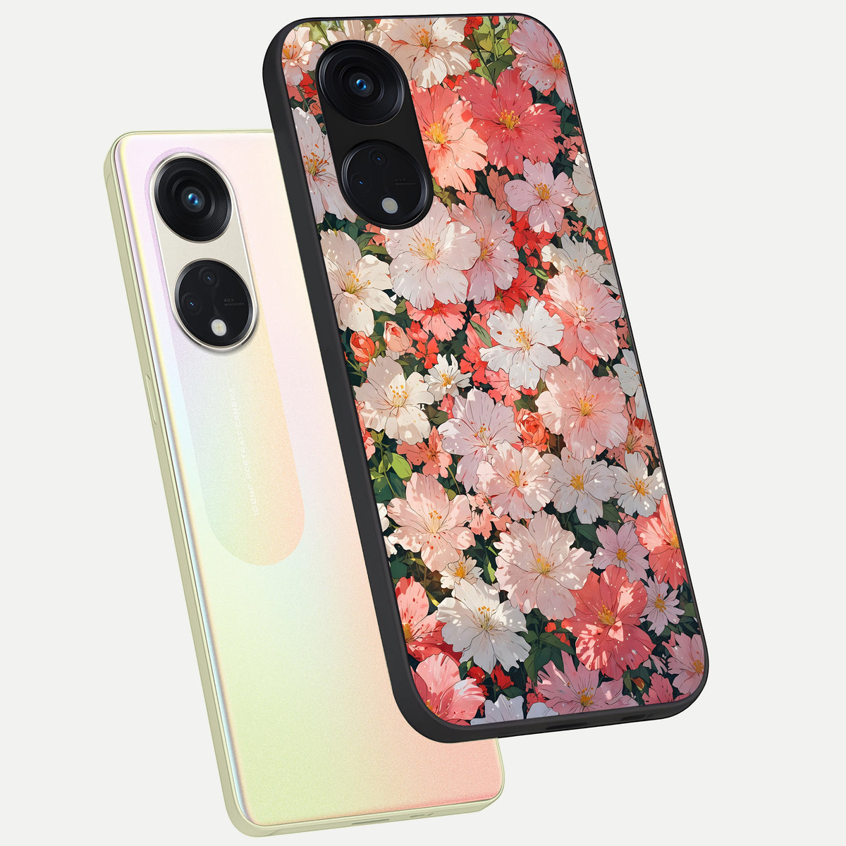  Blush Bloom Field phone case For Oppo Reno 8T 5G showing premium glass back cover with detailed artwork