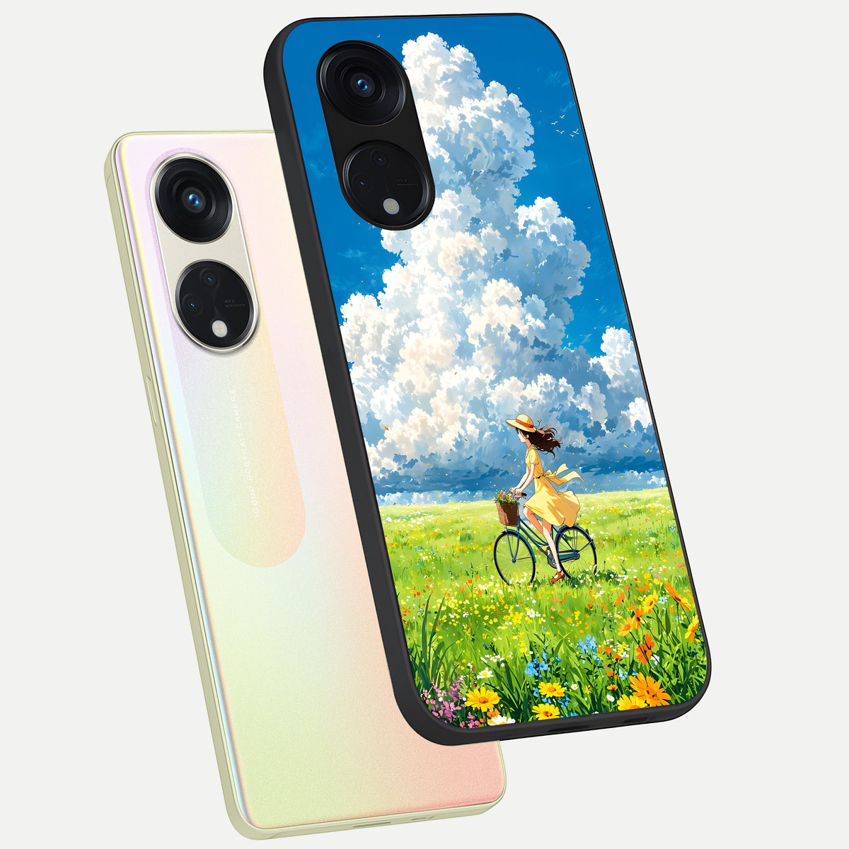  Breezy Meadow Ride phone case For Oppo Reno 8T 5G showing premium glass back cover with detailed artwork