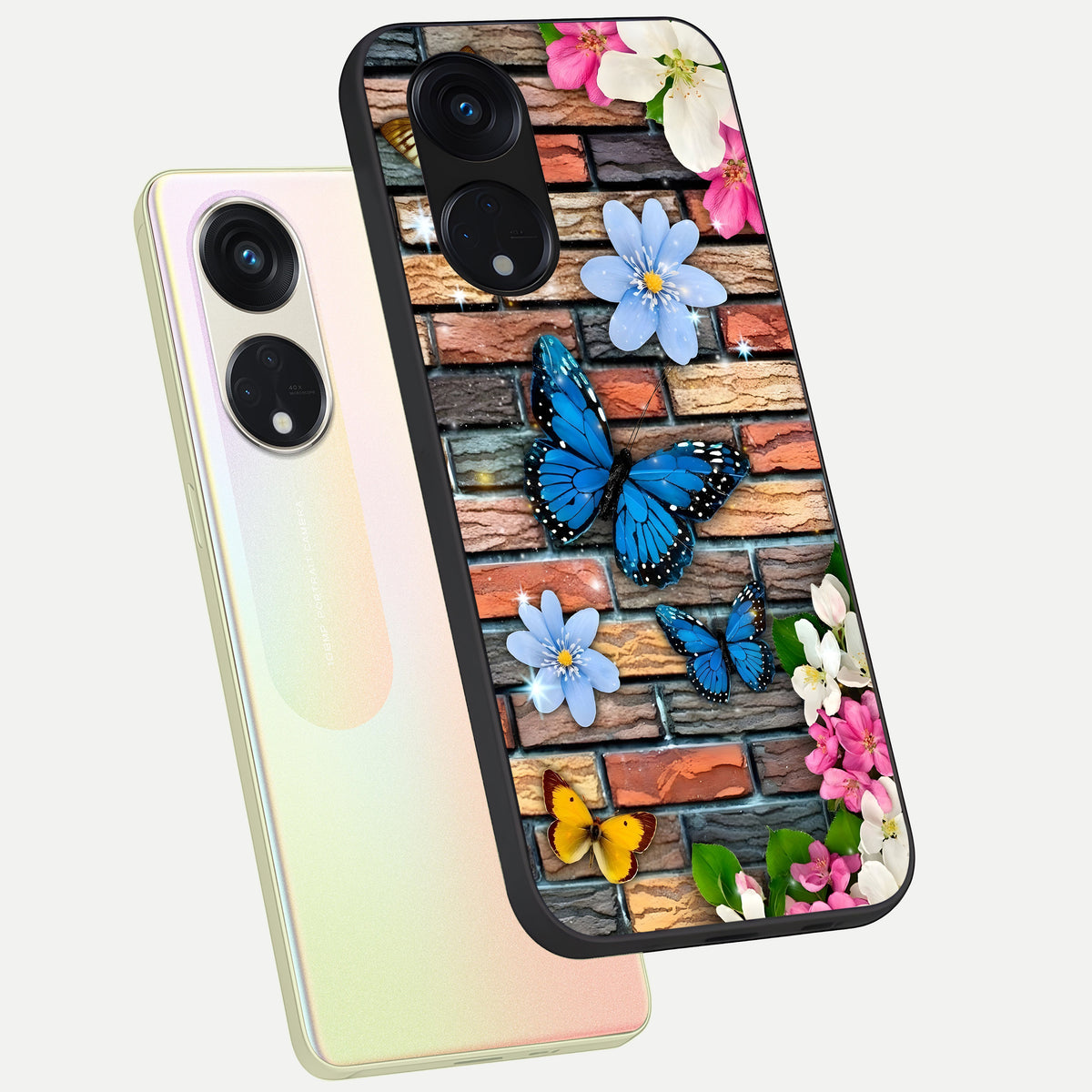 Brick Bloom Flight phone case For Oppo Reno 8T 5G showing premium glass back cover with detailed artwork