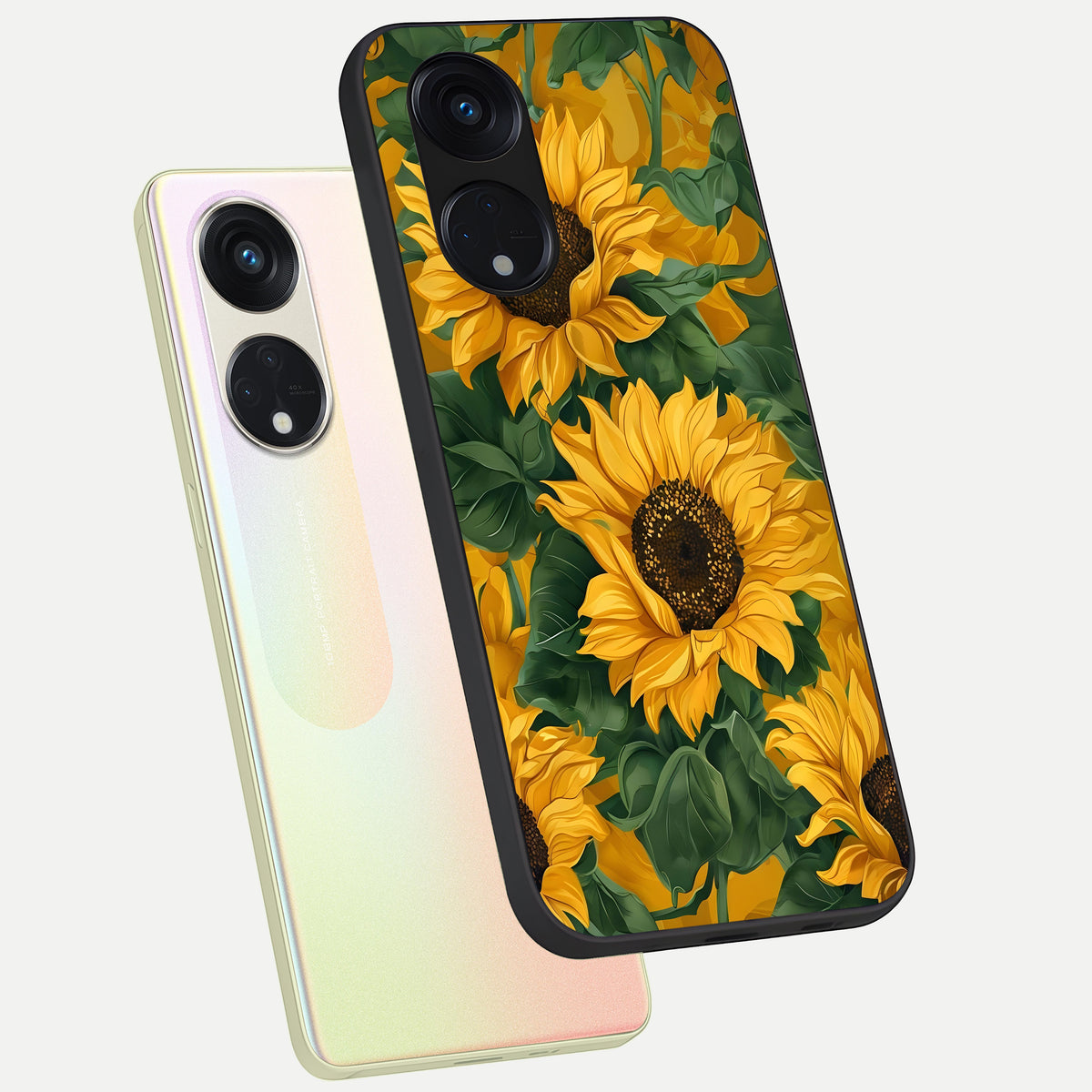  Bright Sunflower Bloom phone case For Oppo Reno 8T 5G showing premium glass back cover with detailed artwork