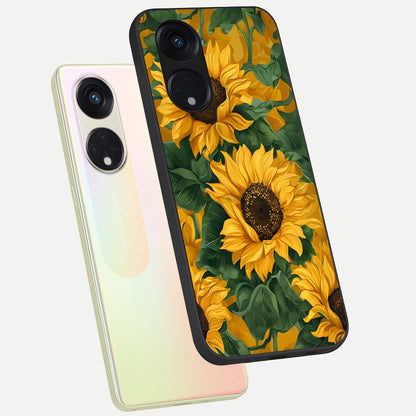  Bright Sunflower Bloom phone case For Oppo Reno 8T 5G showing premium glass back cover with detailed artwork