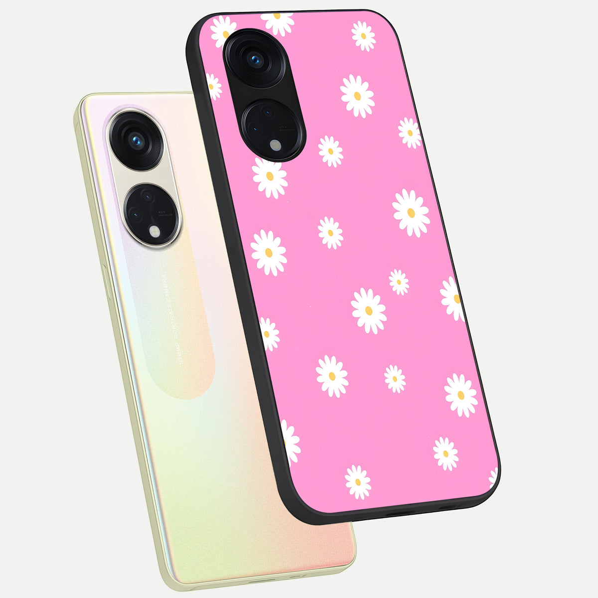  Bubblegum Daisy Pop phone case For Oppo Reno 8T 5G showing premium glass back cover with detailed artwork