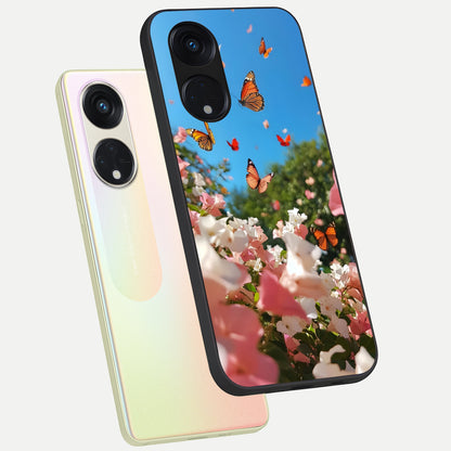  Butterflies In Bloom Sky phone case For Oppo Reno 8T 5G showing premium glass back cover with detailed artwork
