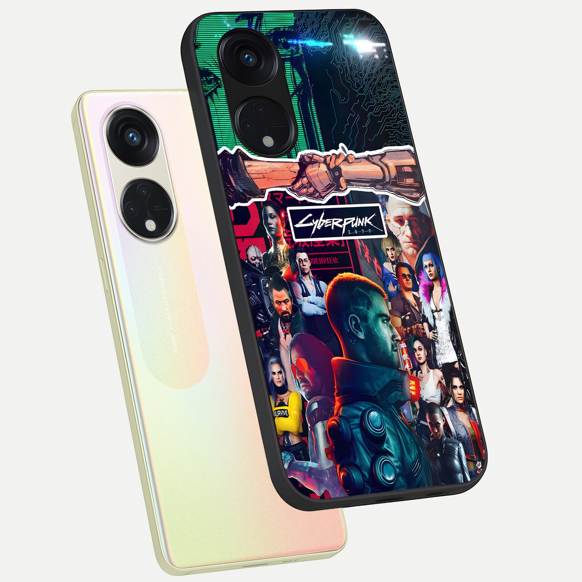  CYBERPUNK Legacy phone case For Oppo Reno 8T 5G showing premium glass back cover with detailed artwork