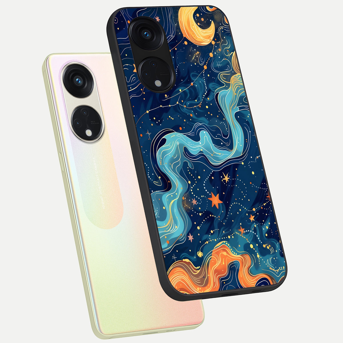  Celestial Dream Flow phone case For Oppo Reno 8T 5G showing premium glass back cover with detailed artwork