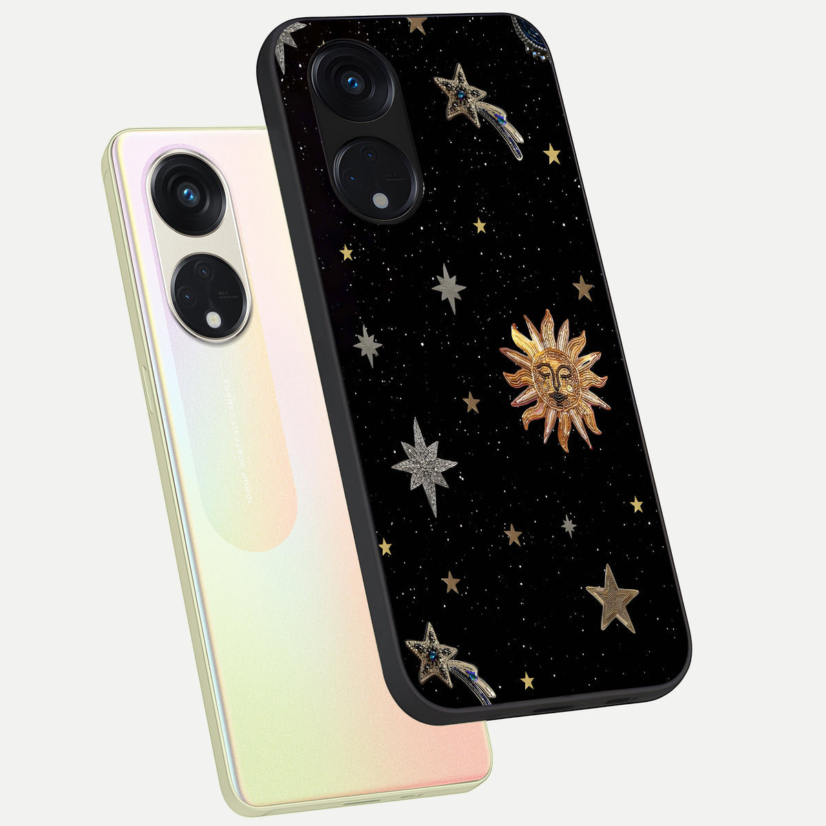  Celestial Moon With Stars phone case For Oppo Reno 8T 5G showing premium glass back cover with detailed artwork