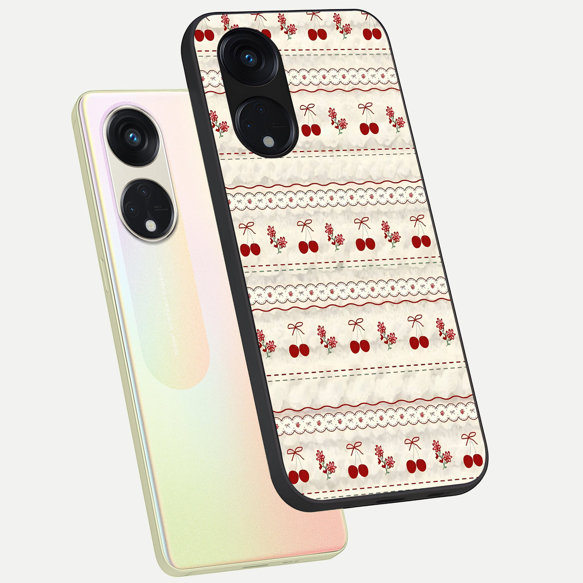  Cherry Bloom Charm phone case For Oppo Reno 8T 5G showing premium glass back cover with detailed artwork