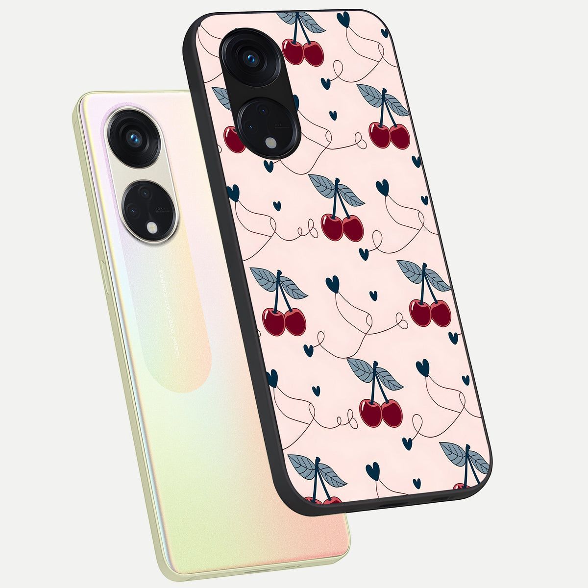  Cherry Heart Line phone case For Oppo Reno 8T 5G showing premium glass back cover with detailed artwork