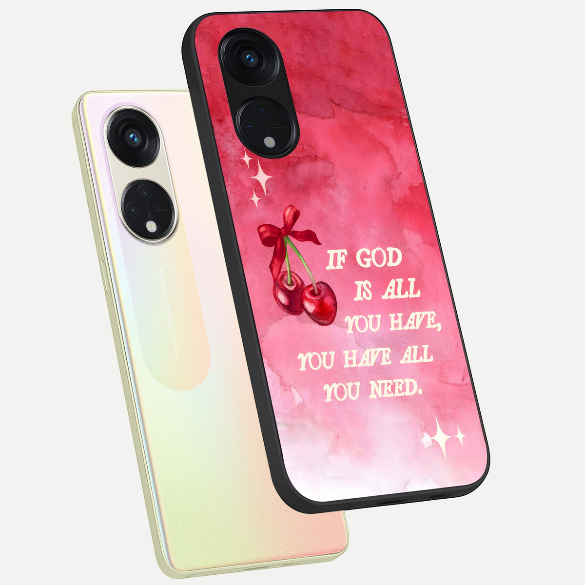  Cherry Quote phone case For Oppo Reno 8T 5G showing premium glass back cover with detailed artwork