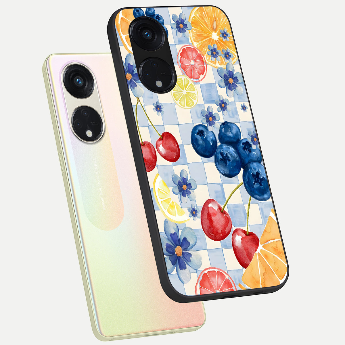  Citrus Bloom Joy phone case For Oppo Reno 8T 5G showing premium glass back cover with detailed artwork