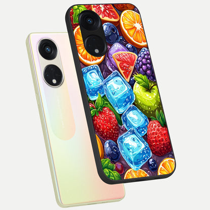  Colorful Fruits with Ice phone case For Oppo Reno 8T 5G showing premium glass back cover with detailed artwork