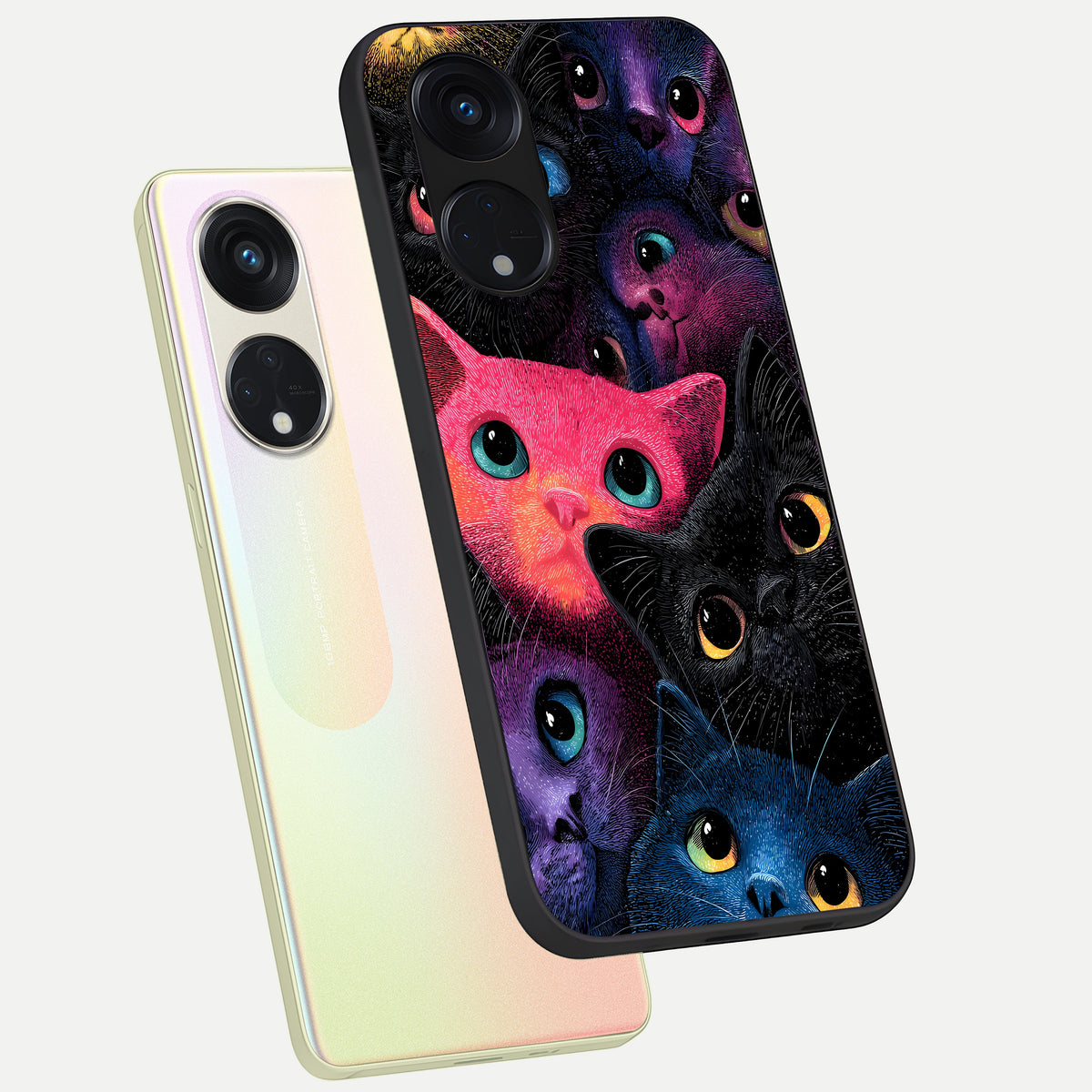  Cosmic Cats Dreams phone case For Oppo Reno 8T 5G showing premium glass back cover with detailed artwork
