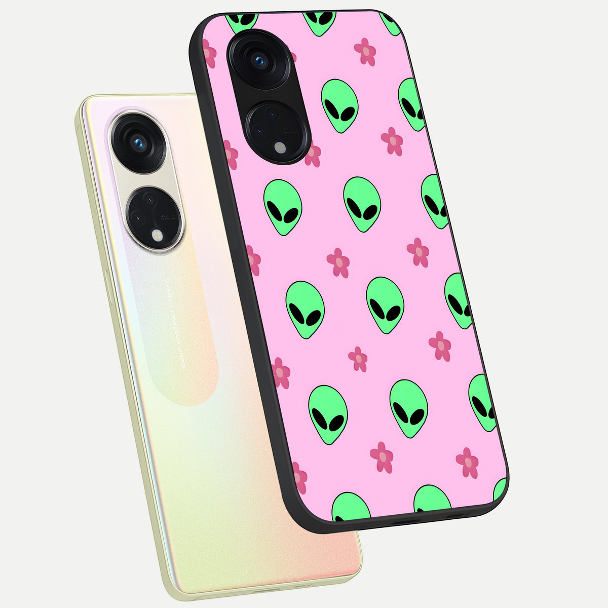  Cosmic Cute Crush phone case For Oppo Reno 8T 5G showing premium glass back cover with detailed artwork