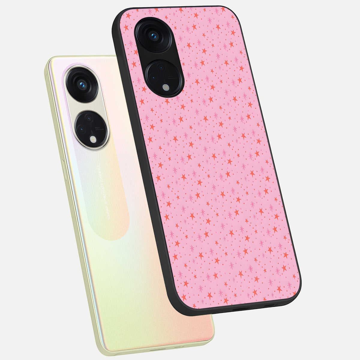  Cosmic Pink Sparkle phone case For Oppo Reno 8T 5G showing premium glass back cover with detailed artwork
