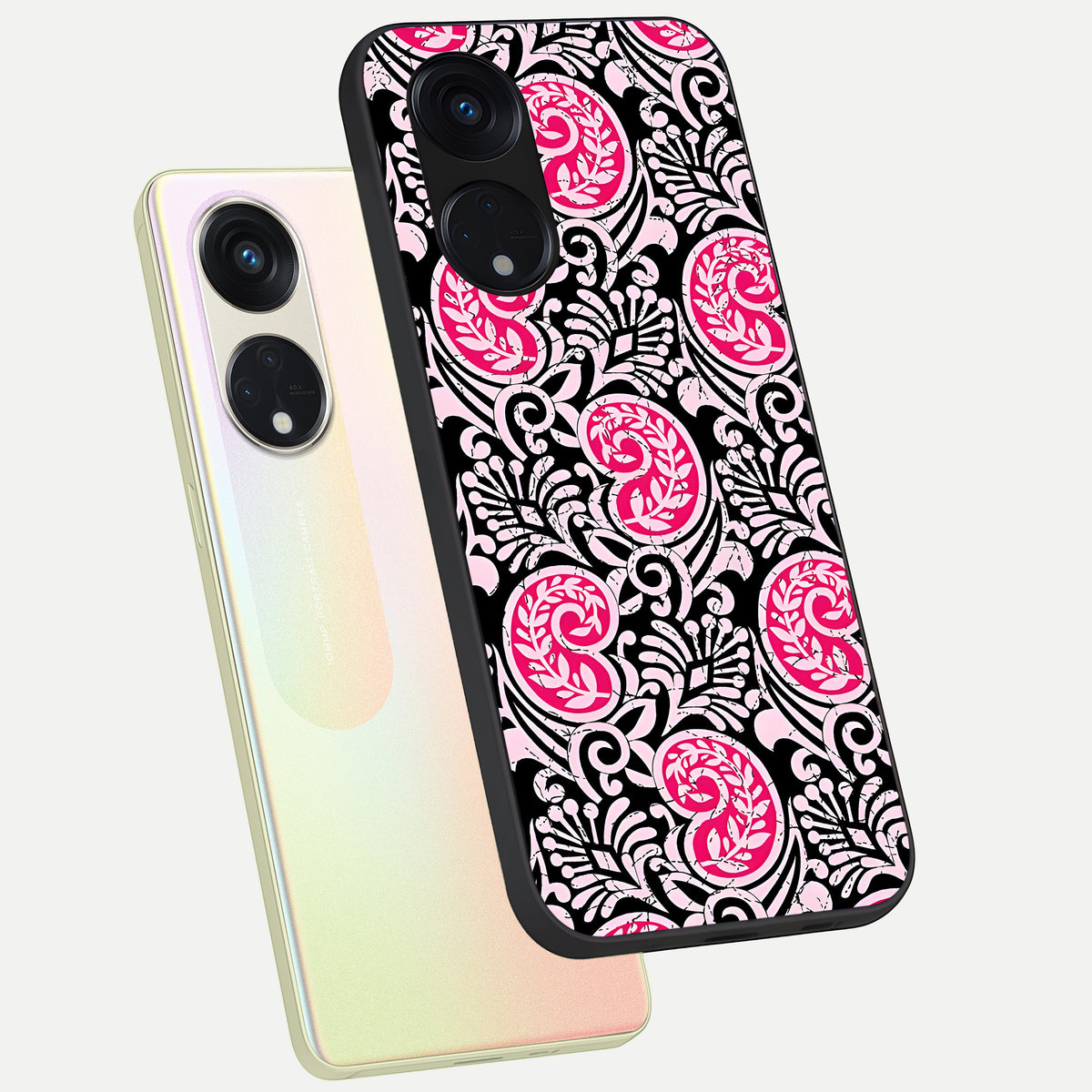  Crimson Paisley Charm phone case For Oppo Reno 8T 5G showing premium glass back cover with detailed artwork