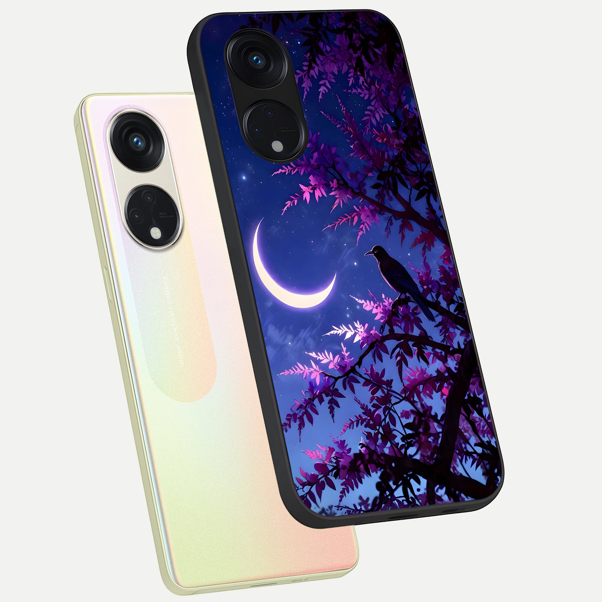  Crow And Moon Scenery phone case For Oppo Reno 8T 5G showing premium glass back cover with detailed artwork