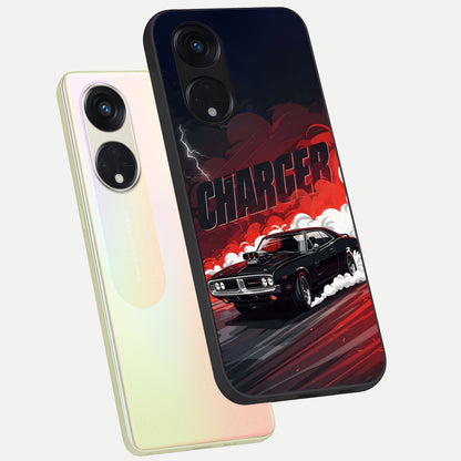  Dark Charger Fury phone case For Oppo Reno 8T 5G showing premium glass back cover with detailed artwork