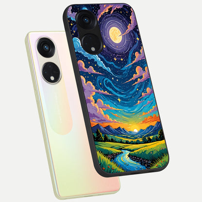  Dreamy Night Landscape phone case For Oppo Reno 8T 5G showing premium glass back cover with detailed artwork