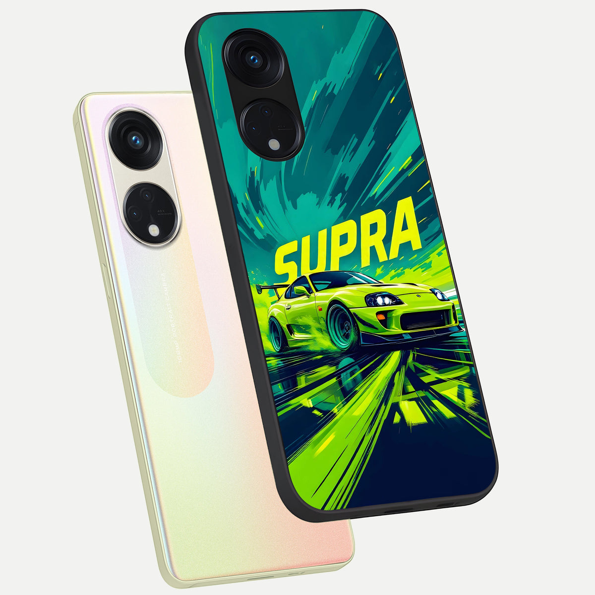  Electric Supra Thunder phone case For Oppo Reno 8T 5G showing premium glass back cover with detailed artwork
