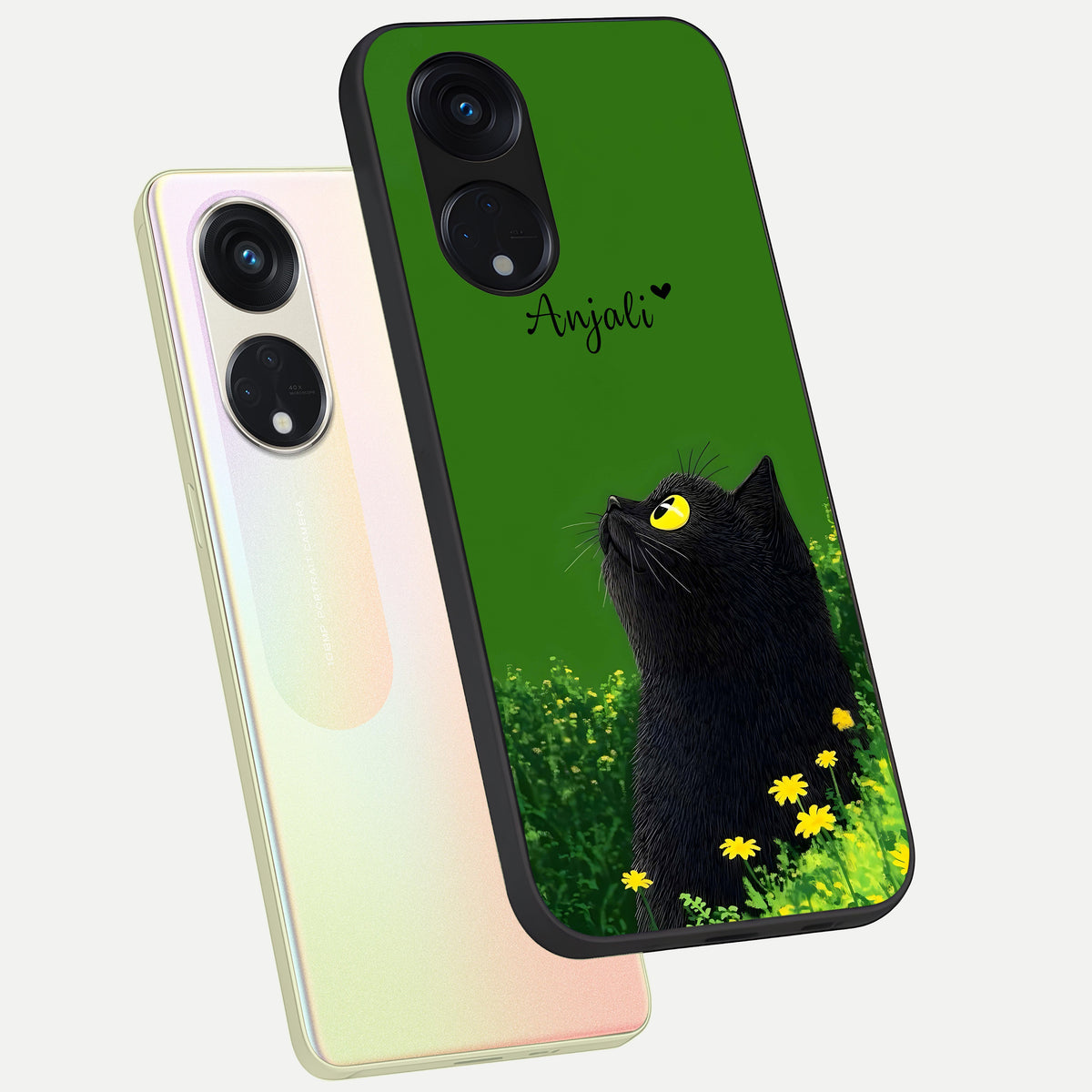  Emerald Cat Custom Name phone case For Oppo Reno 8T 5G showing premium glass back cover with detailed artwork