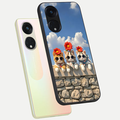  Floral Kitty Squad phone case For Oppo Reno 8T 5G showing premium glass back cover with detailed artwork