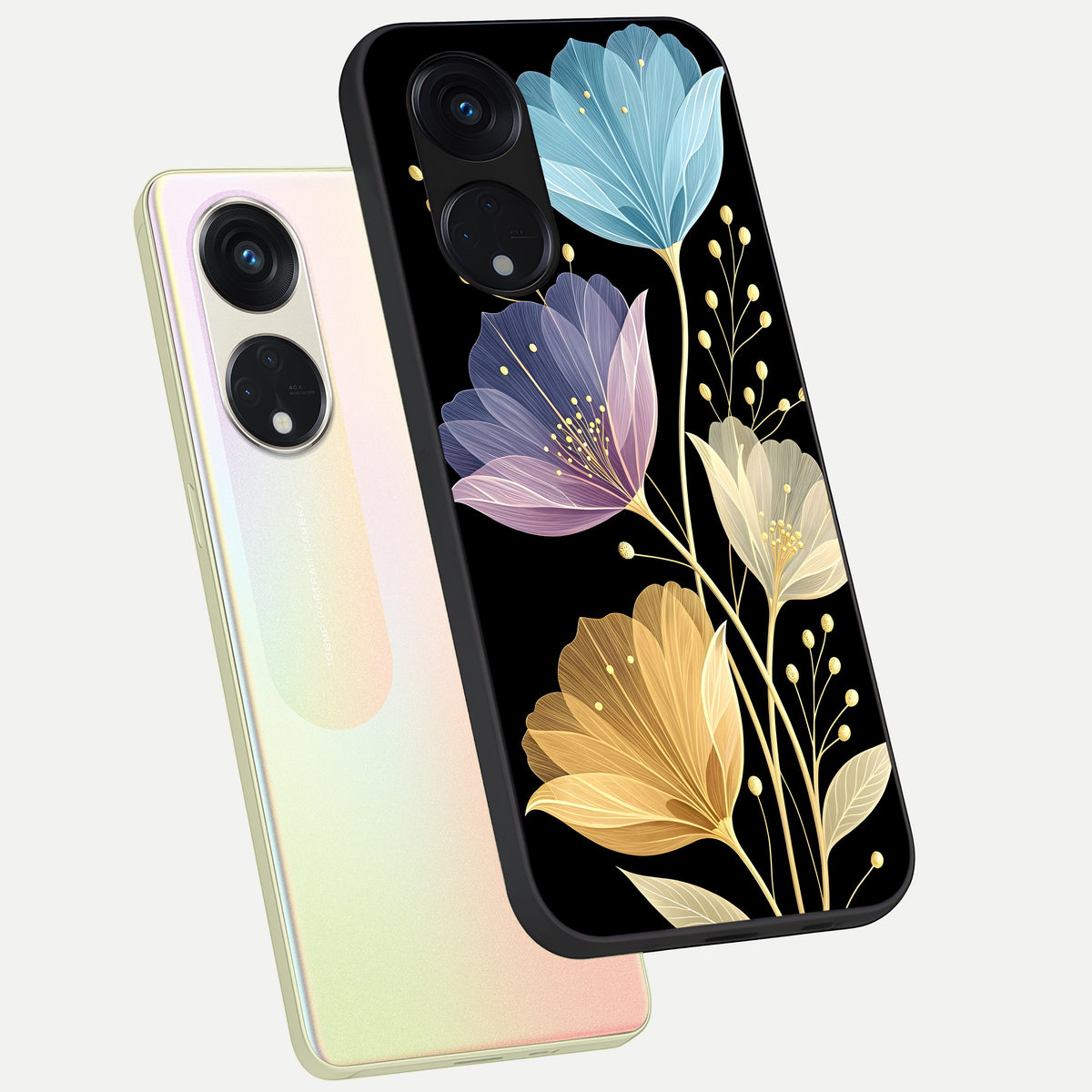  Flower Bloom Glow phone case For Oppo Reno 8T 5G showing premium glass back cover with detailed artwork