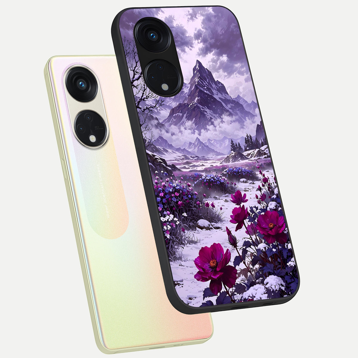  Flower Mountain View phone case For Oppo Reno 8T 5G showing premium glass back cover with detailed artwork