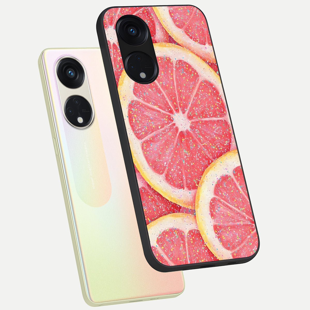  Glitter Grapefruit phone case For Oppo Reno 8T 5G showing premium glass back cover with detailed artwork
