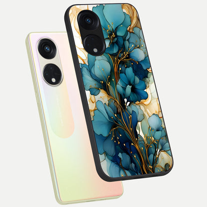  Golden Bloom Symphony phone case For Oppo Reno 8T 5G showing premium glass back cover with detailed artwork