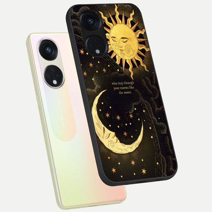  Golden Lunar Love phone case For Oppo Reno 8T 5G showing premium glass back cover with detailed artwork