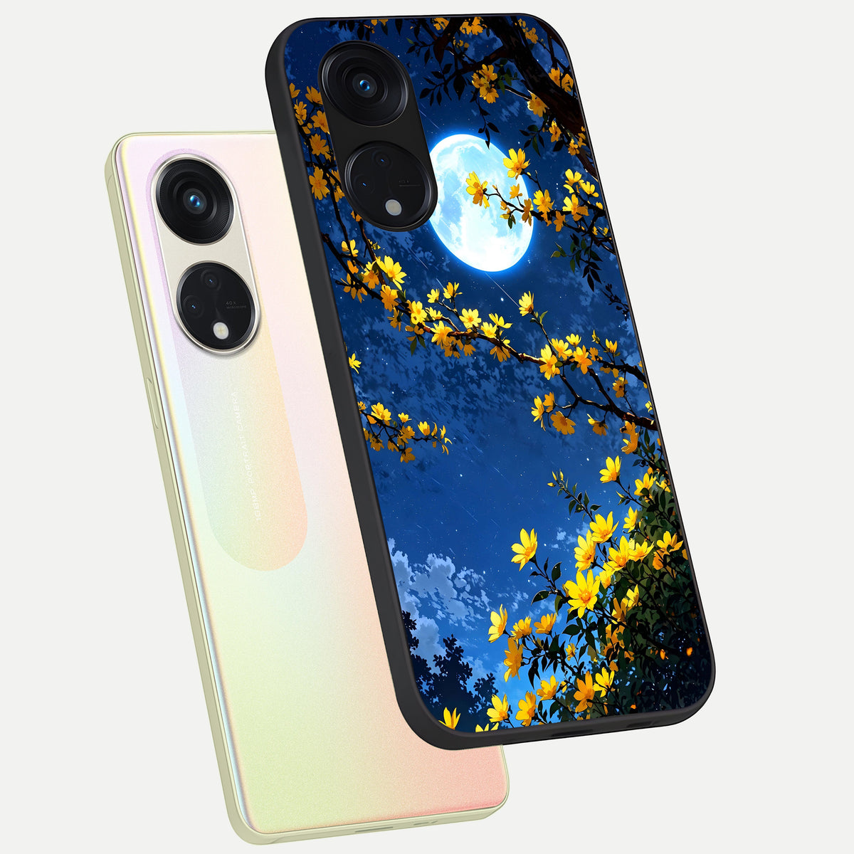  Golden Night Glow phone case For Oppo Reno 8T 5G showing premium glass back cover with detailed artwork
