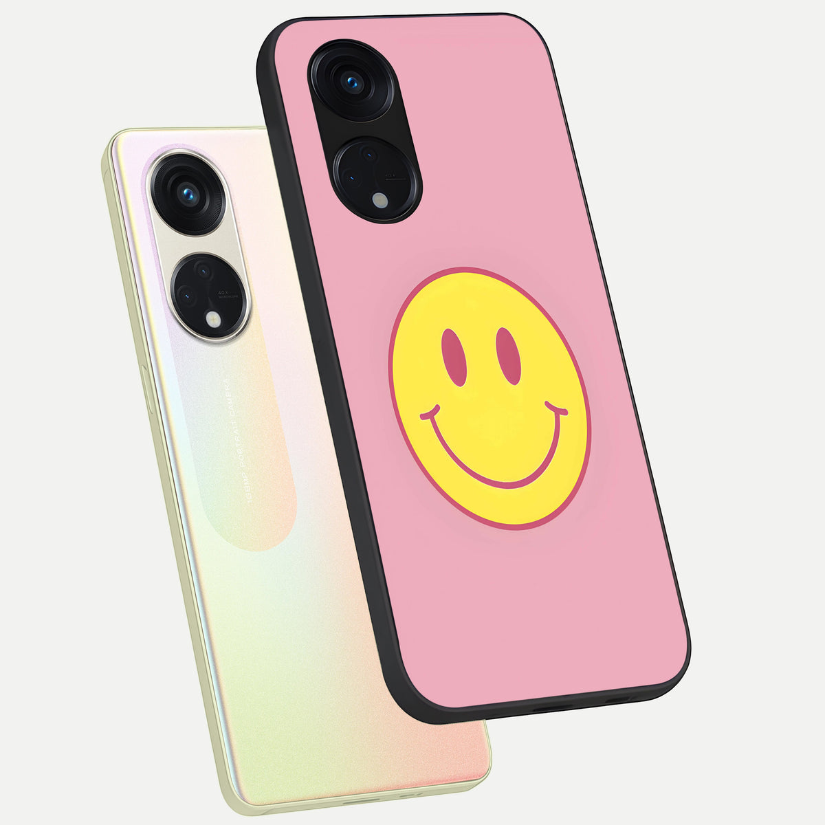  Happy Pink Mood phone case For Oppo Reno 8T 5G showing premium glass back cover with detailed artwork